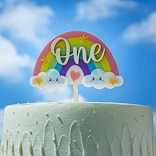 Rainbow Wooden One Cake Topper - Acrylic Rainbow 1st Birthday Cake Topper, Colorful Rainbow First Cake Decorations, Boho Rainbow Cake Topper, Boy Girl 1st Birthday Cake Topper