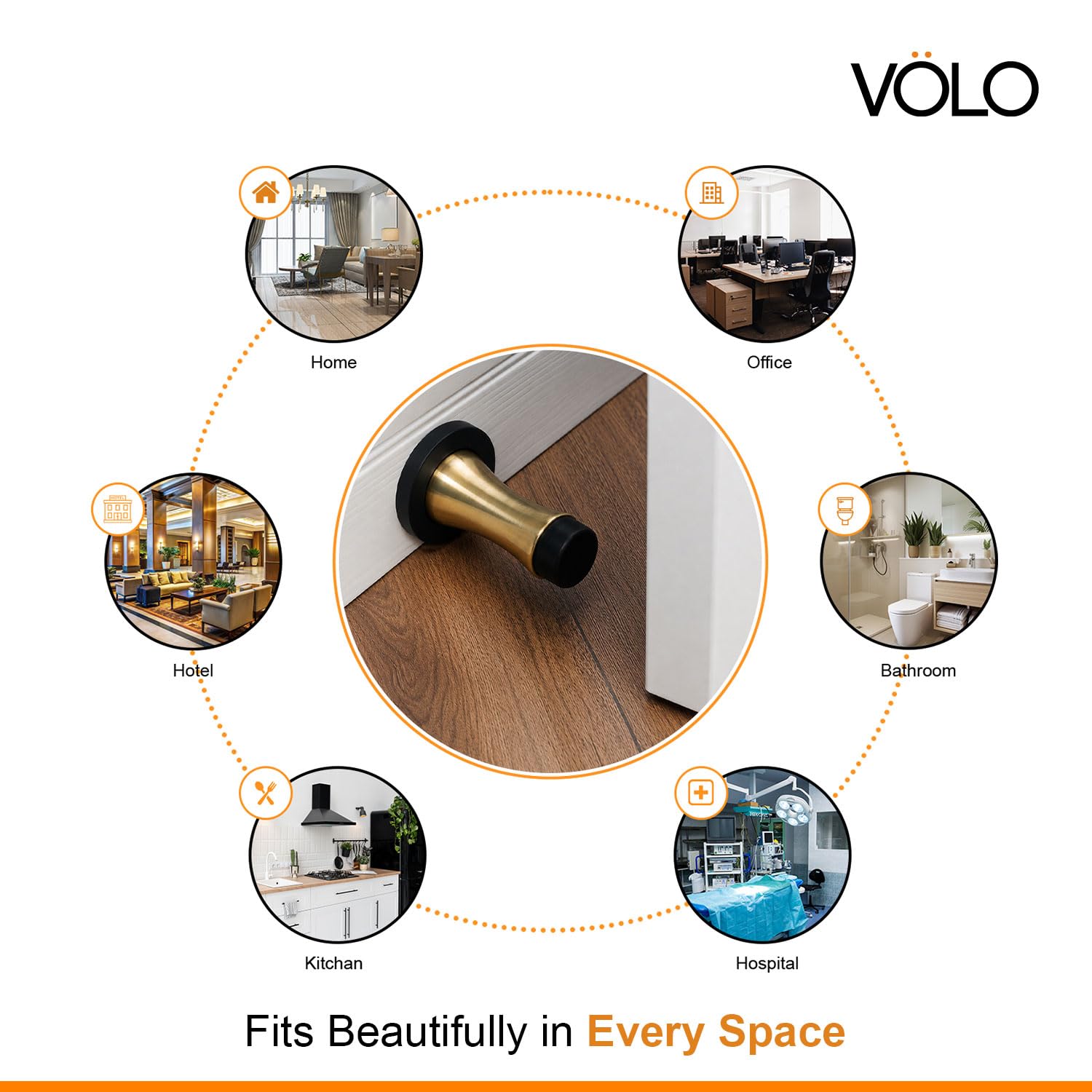 Volo Pack of 2 Pieces Heavy Duty Wall Mounted Door Stops, Rigid Door Stopper with Low Mounted Black Rubber Bumper Tips, Protect Wall & Door for Kitchen, Bedroom, Office (Antique Brass) — Amazon image 4