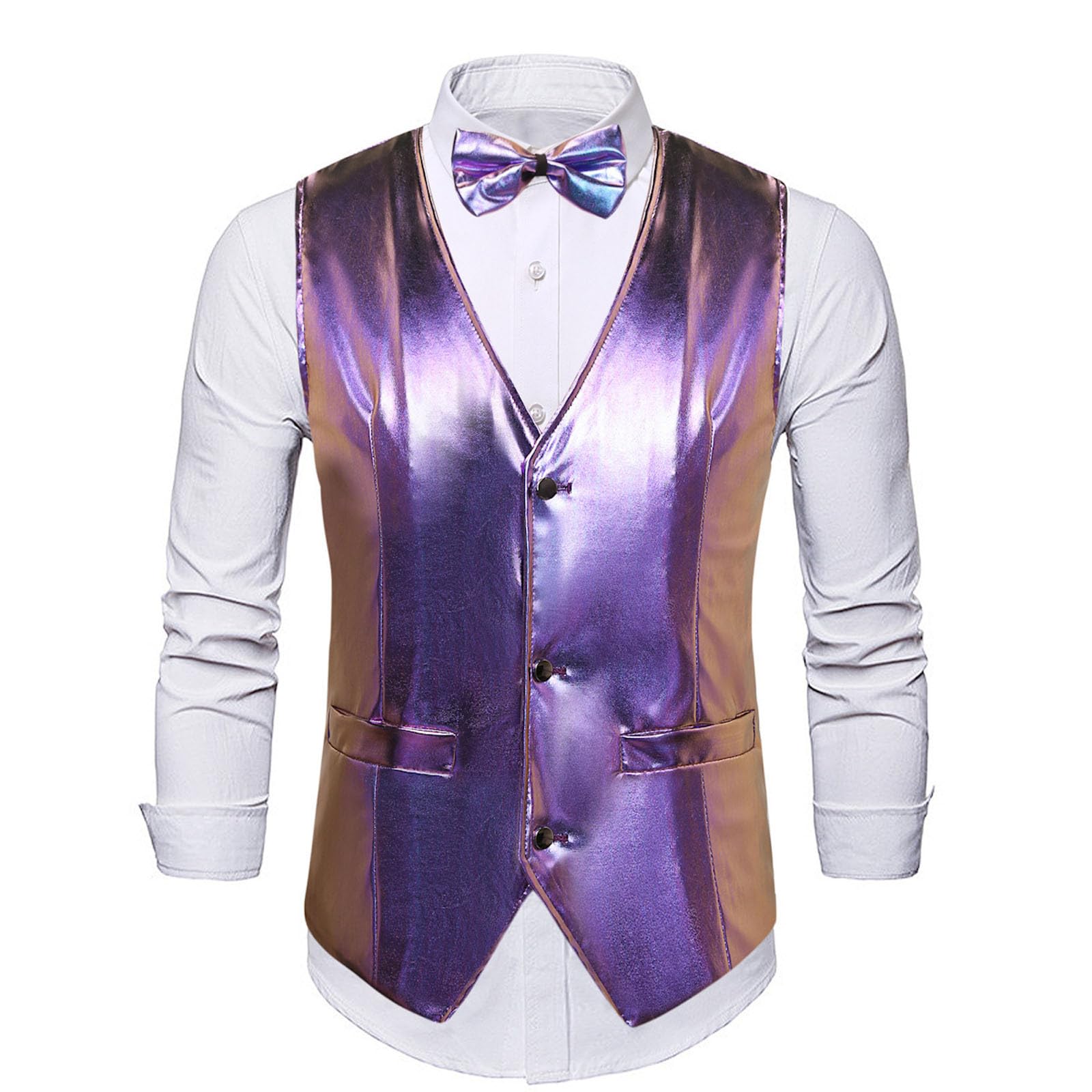Gilet Elegante Uomo Paillettes Giacca Lucido Costumi Carnevale Spettacolo Panciotto Estivo Abito Glitter Medievale Fashion Slim Fit Casual