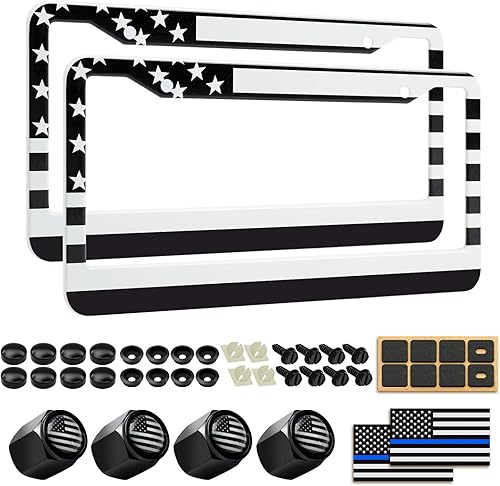 XCLPF Marcos de matrícula negra con bandera estadounidense, 4 agujeros, parte delantera y trasera, patriótica de Estados Unidos, estrellas y rayas,