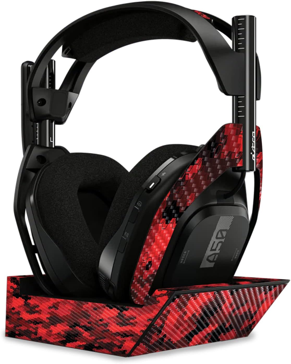 MightySkins Carbon Fiber Skin Compatible with Astro A50 Wireless Headphones + Base Station (Gen 4) - Red Hexa Camo | Protective, Durable Textured Carbon Fiber Finish | Easy to Apply | Made in The USA
