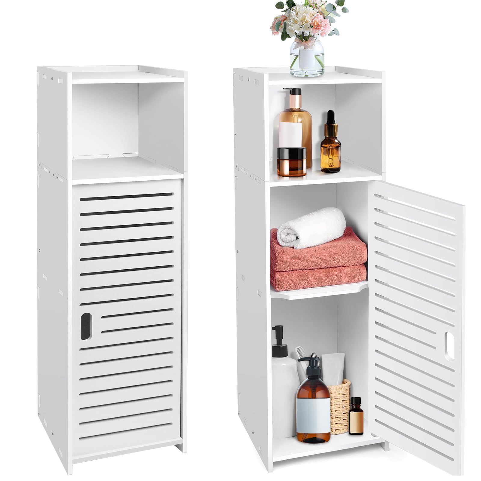 3 Tier Bathroom Cabinet, Floor Standing Slim Bathroom Storage Unit, Freestanding Storage Cupboard, Home Office Furniture Organizer Unit for Living Room, Kitchen, Entryway, White, W25 x D22 x H78 cm