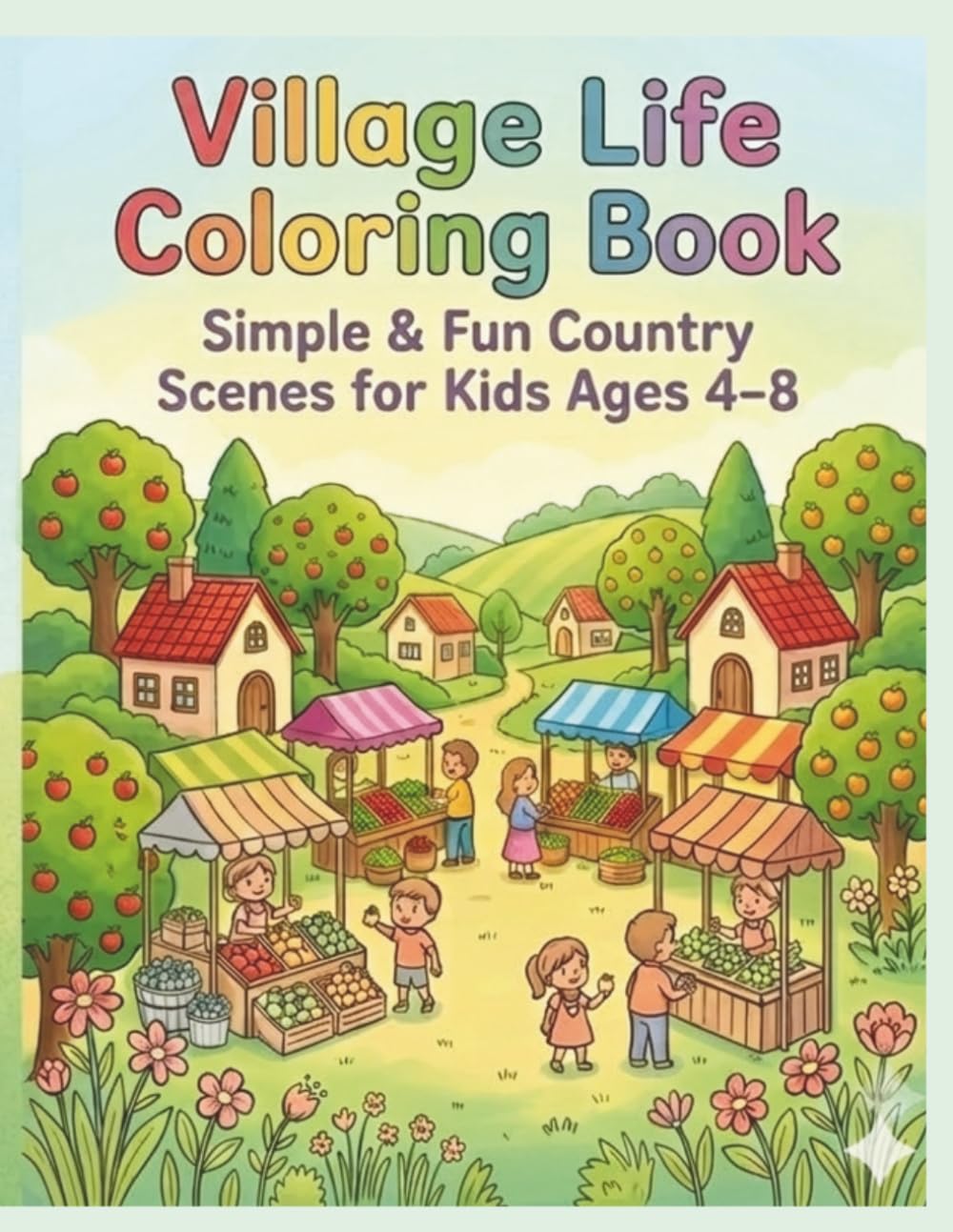 Village Life Coloring Book: Simple and fun country scence coloring book