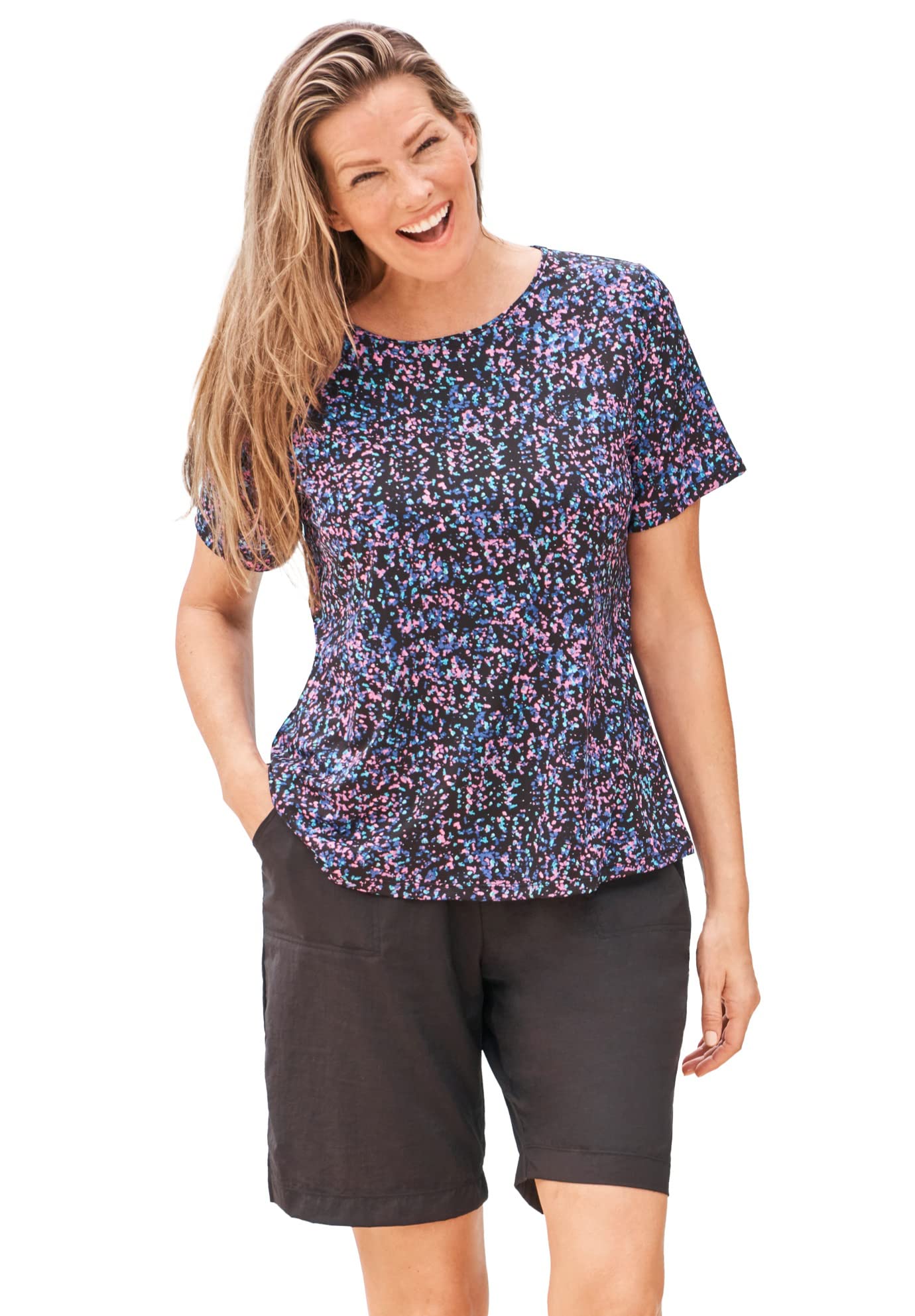 Women's Plus Size Chlorine-Resistant Crewneck Relaxed-Fit Swim Tee