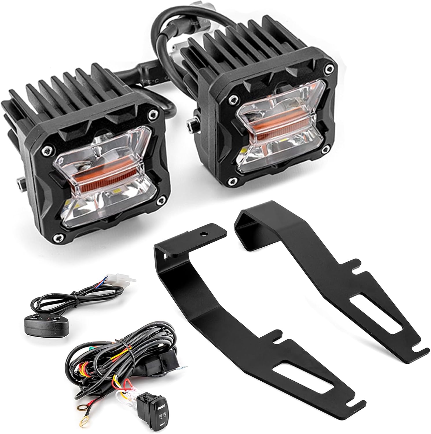 WeiSen 3 Inch 40W Amber White LED Ditch Light Kit & Hood Hinges Bracket Compatible with Honda Ridgeline Passport Odyssey 2016-2022