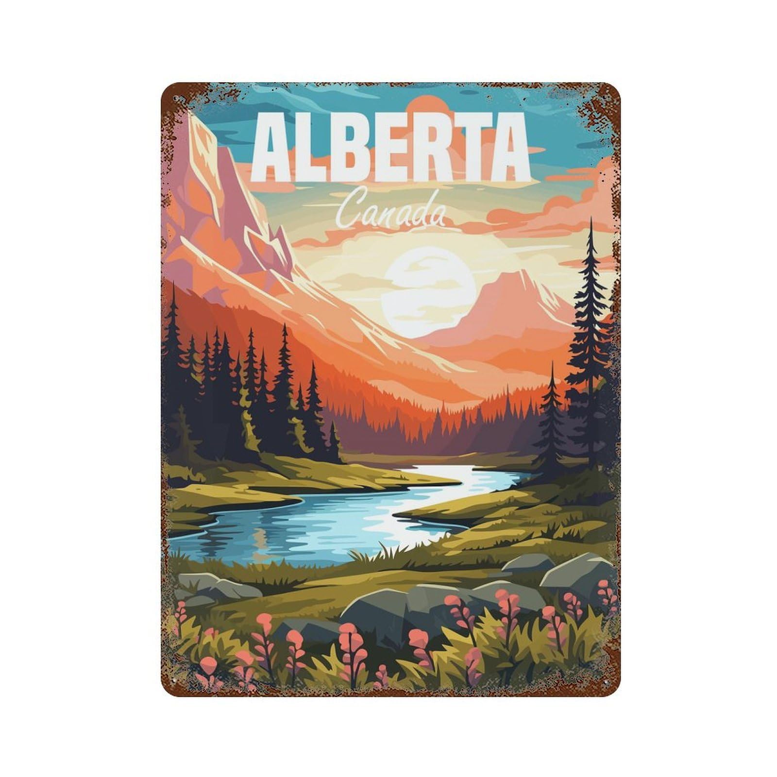 Alberta Canada Travel Aged Metal Wall Plaque 15.7"x11.8", Old School Wall Decor for Garage, Pub Or Kitchen