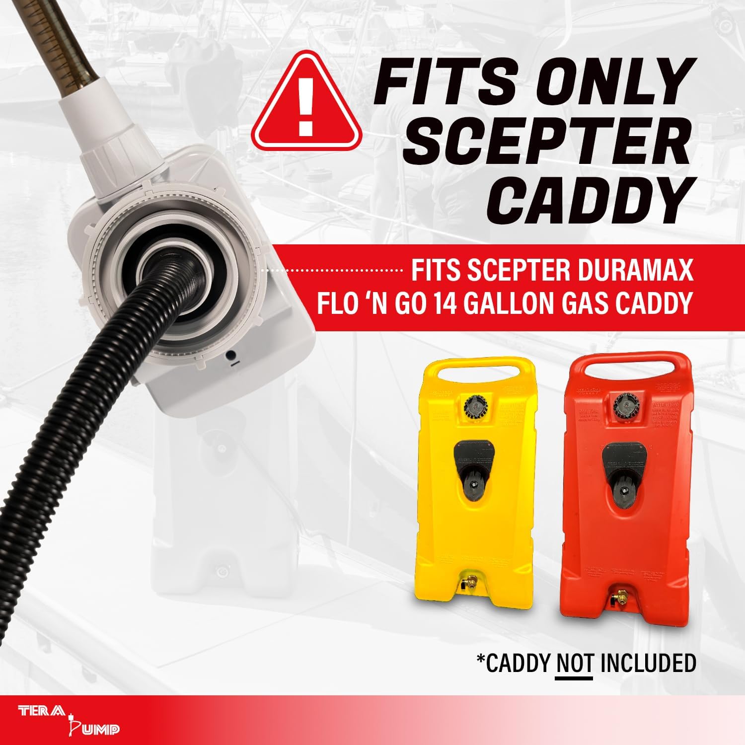 TERA PUMP - Fuel Tank Transfer Pump, 2.6 Gal/Min, 9.8 ft Vinyl Hose - 3x Power Options, US Patented Power Nozzle w/Overflow Protection, Built-in Fuel Tank Adapter for Gas, Diesel & More