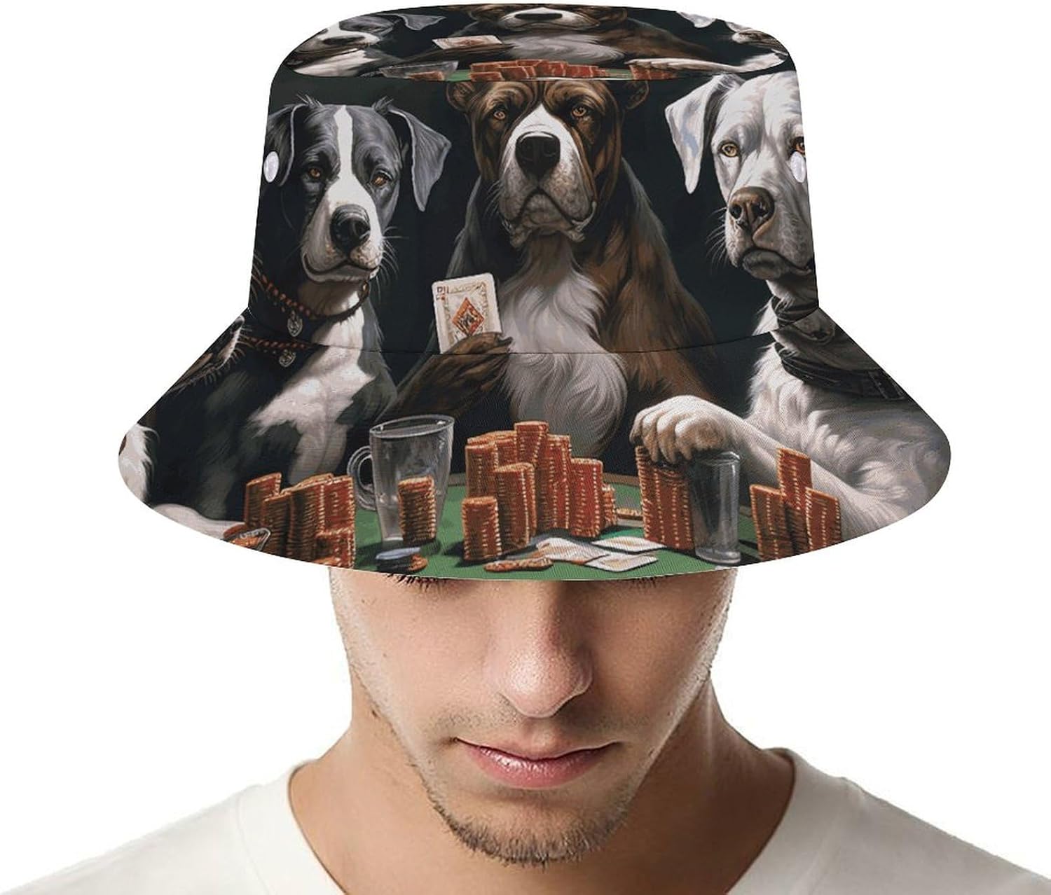 Playing Poker Dogs Bucket Hat Packable Sun Hats Travel Summer Beach Fisherman Cap for Women Men Teens
