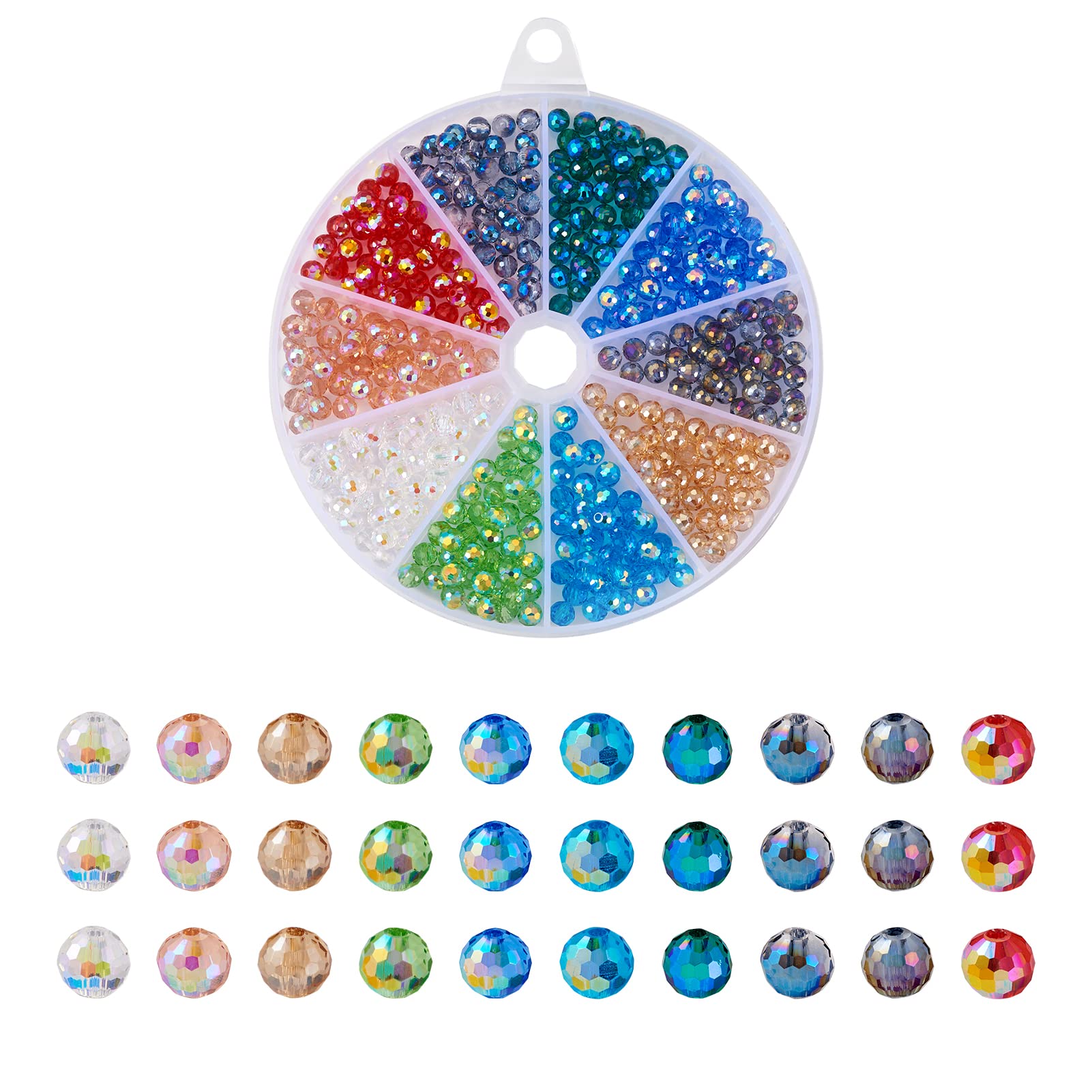 Boutigem 400Pcs 10 Colors Faceted Round Crystal Beads 6mm Transparent Rondelle Glass Beads for Necklace Bracelet Earring Jewelry Making DIY Crafts
