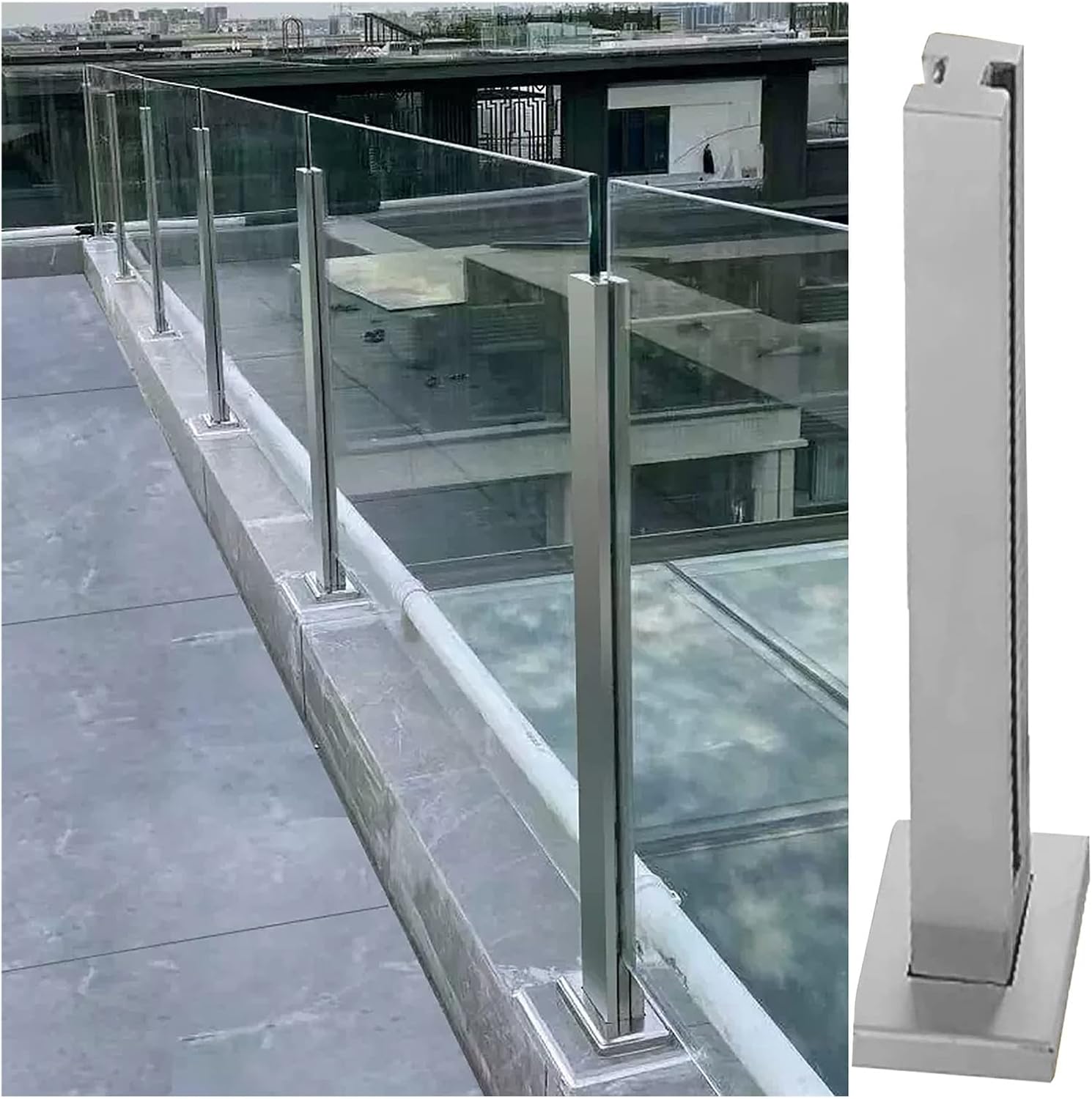 Amazon.com : Courtyard Stainless Steel Square Glass Railing Post for ...