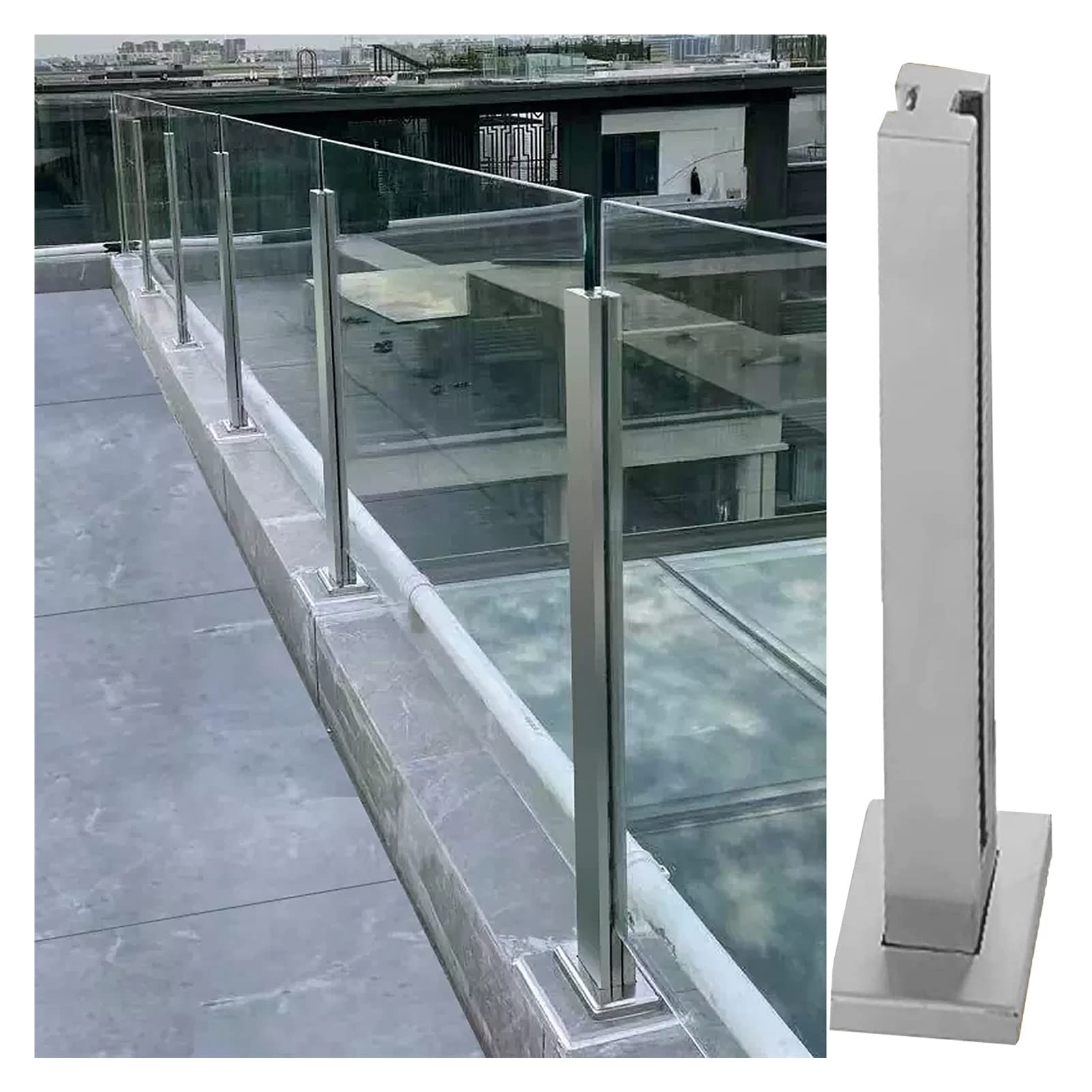 Poteau de balustrade en acier inoxydable au sol pour pinces de verre de 3/8" à 1/2"
