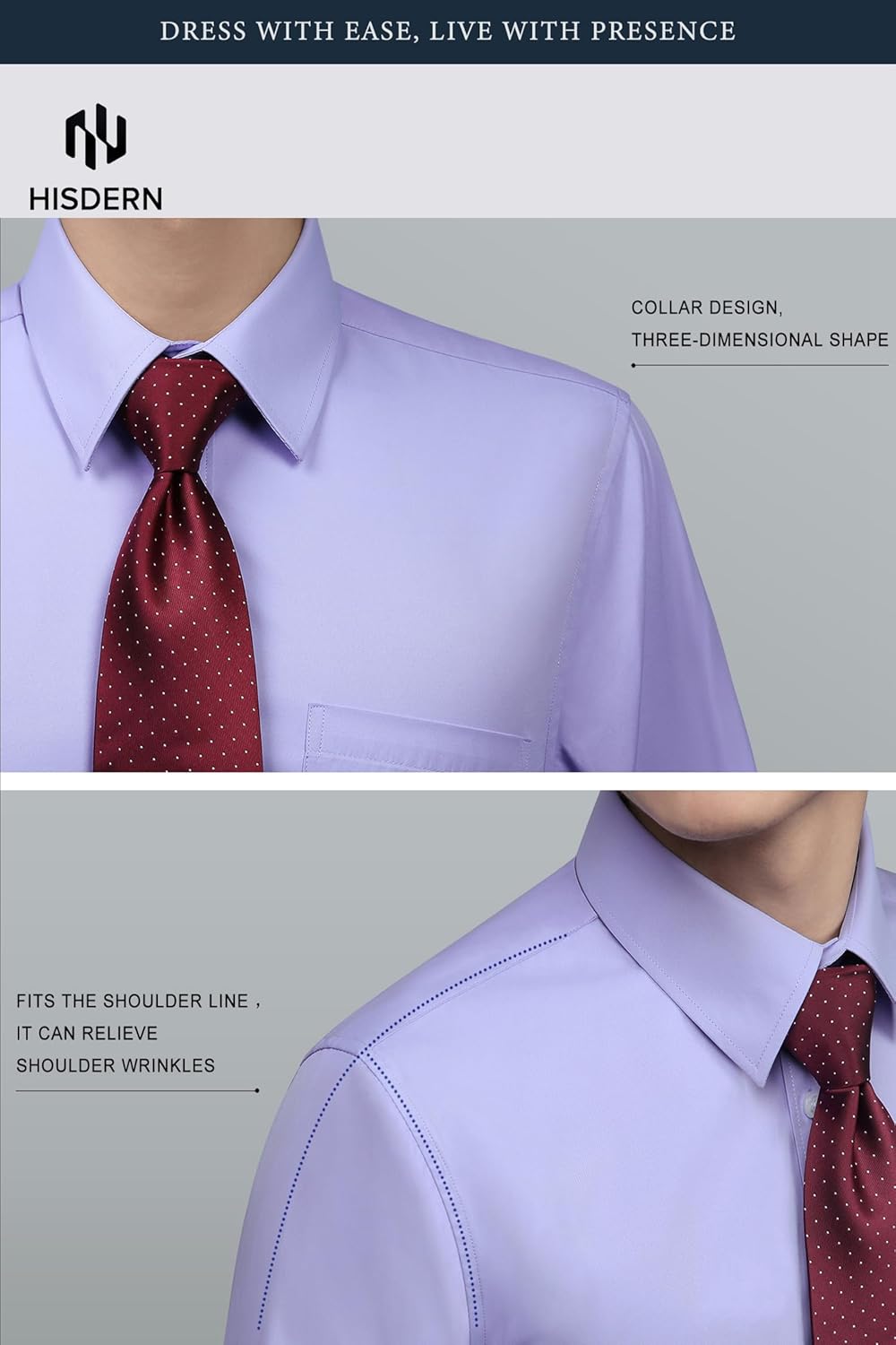 HISDERN Mens Dress Shirts Long Sleeve Button Down Casual Shirts for Men Inner Contrast Formal Business Tuxedo Wedding Shirt - Image 4