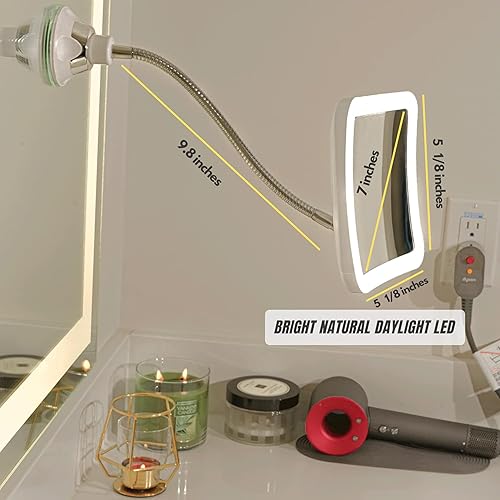 Miniatura 6 de Sunplustrade Espejo de maquillaje con luces LED y aumento diseño inalámbrico portátil para el hogar y viajes con cuello de cisne flexible para