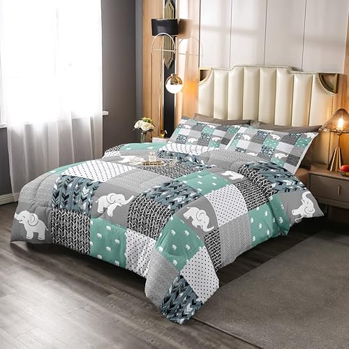 Miniatura 2 de Lindo edredón de elefante, juego de ropa de cama bohemio a cuadros de búfalo para niños, niñas, mujeres y hombres, juego de edredón geométrico de