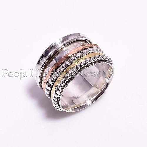 Pooja - Anillo de plata de ley 925 hecho a mano, anillo de meditación, anillos giratorios para mujer, anillo de declaración, anillo giratorio,
