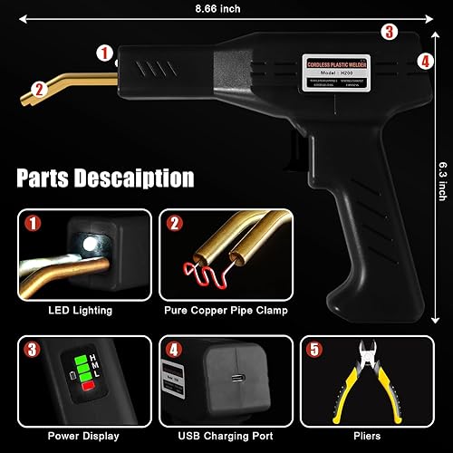Miniatura 8 de Soldador de Plástico Inalámbrico de 220W Actualizado, 1000 Piezas de Grapas, Kit de Reparación de Parachoques de Coche Inalámbrico Recargable por