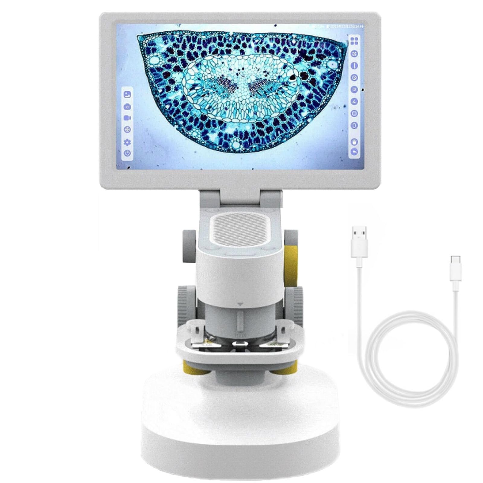 Kit microscopio Portatile, microscopio Biologico Digitale 100-1200x, microscopio da Laboratorio Ricaricabile a 3 Lenti, Touch Screen 1080p da 9"