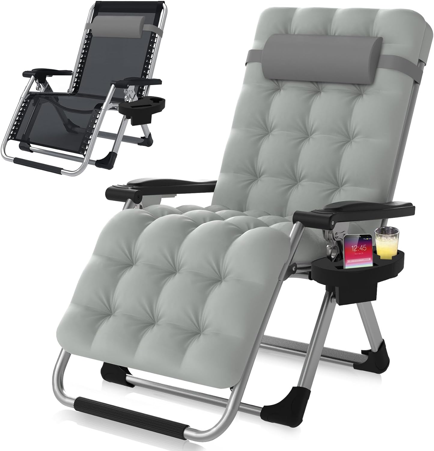 Suteck Zero Gravity - Silla reclinable de camping con cojín extraíble, bloqueo mejorado y soporte para tazas, sillas reclinables de patio