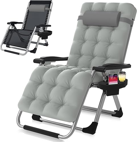 Suteck Zero Gravity - Silla reclinable de camping con cojín extraíble, bloqueo mejorado y soporte para tazas, sillas reclinables de patio