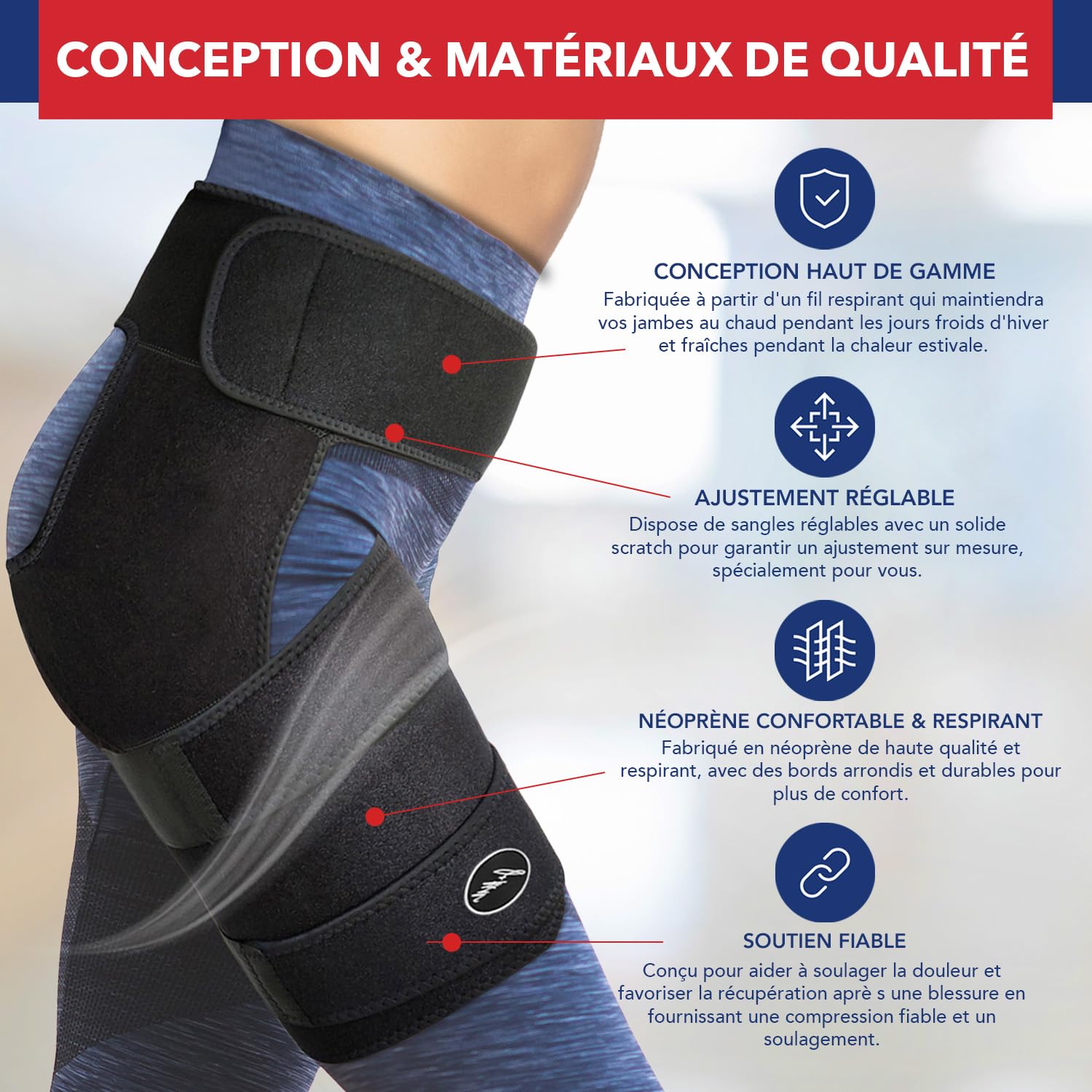 Dr. Arthritis Doctor Developed Stabilizing Hip Support Brace - Sciatica Pain Relief, Piriformis Syndrome and Sciatic Nerve Pain - Thigh compression, Hamstring compression wrap (Noir, Droit L/XL)