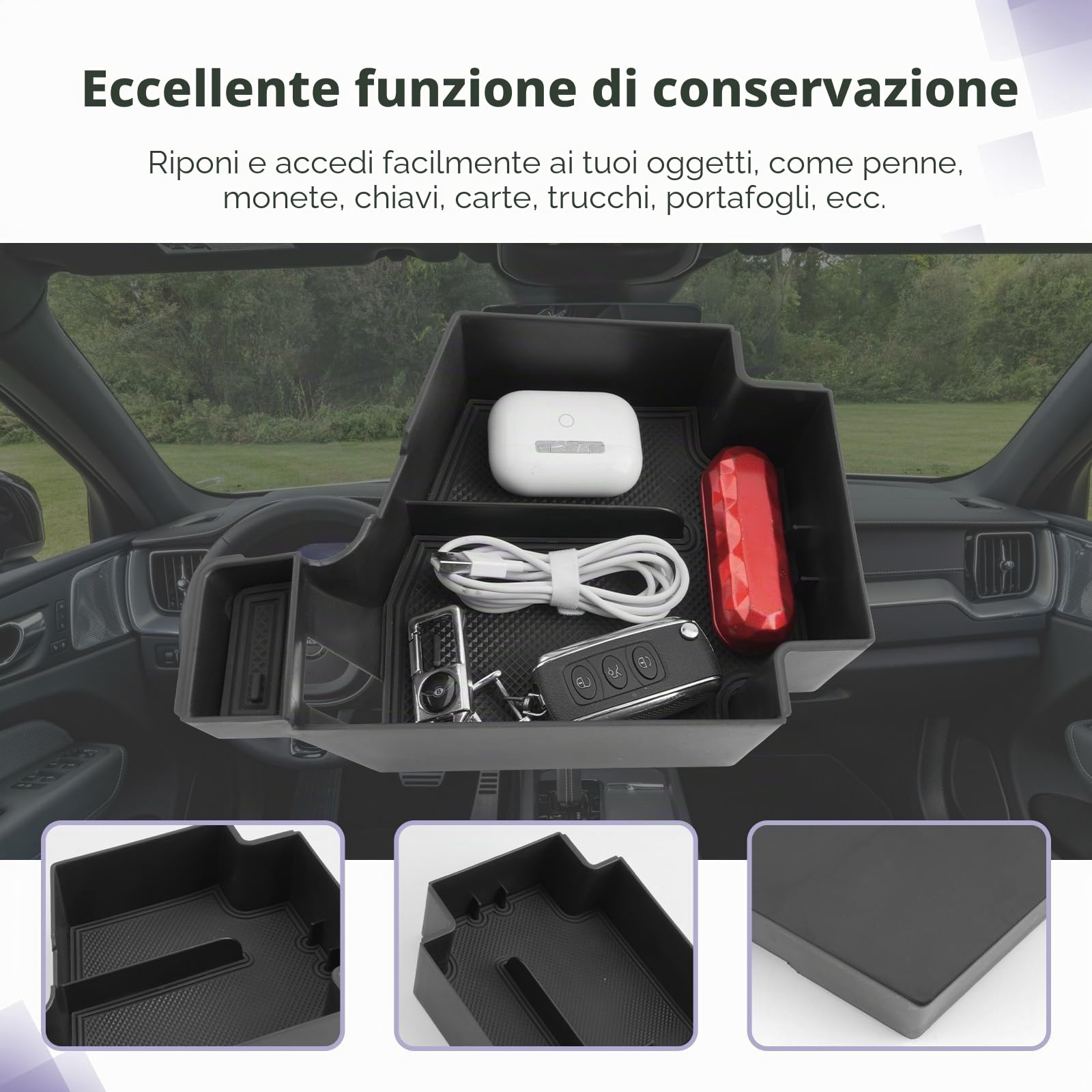 LUWU Compatibile con Volvo XC60 XC90 V60 S60 V90 S90 2018-2025 2026 Console Centrale Portaoggetti Bracciolo Organizer Vassoio Portaoggetti XC60 XC90 V60 S60 V90 S90 Accessori