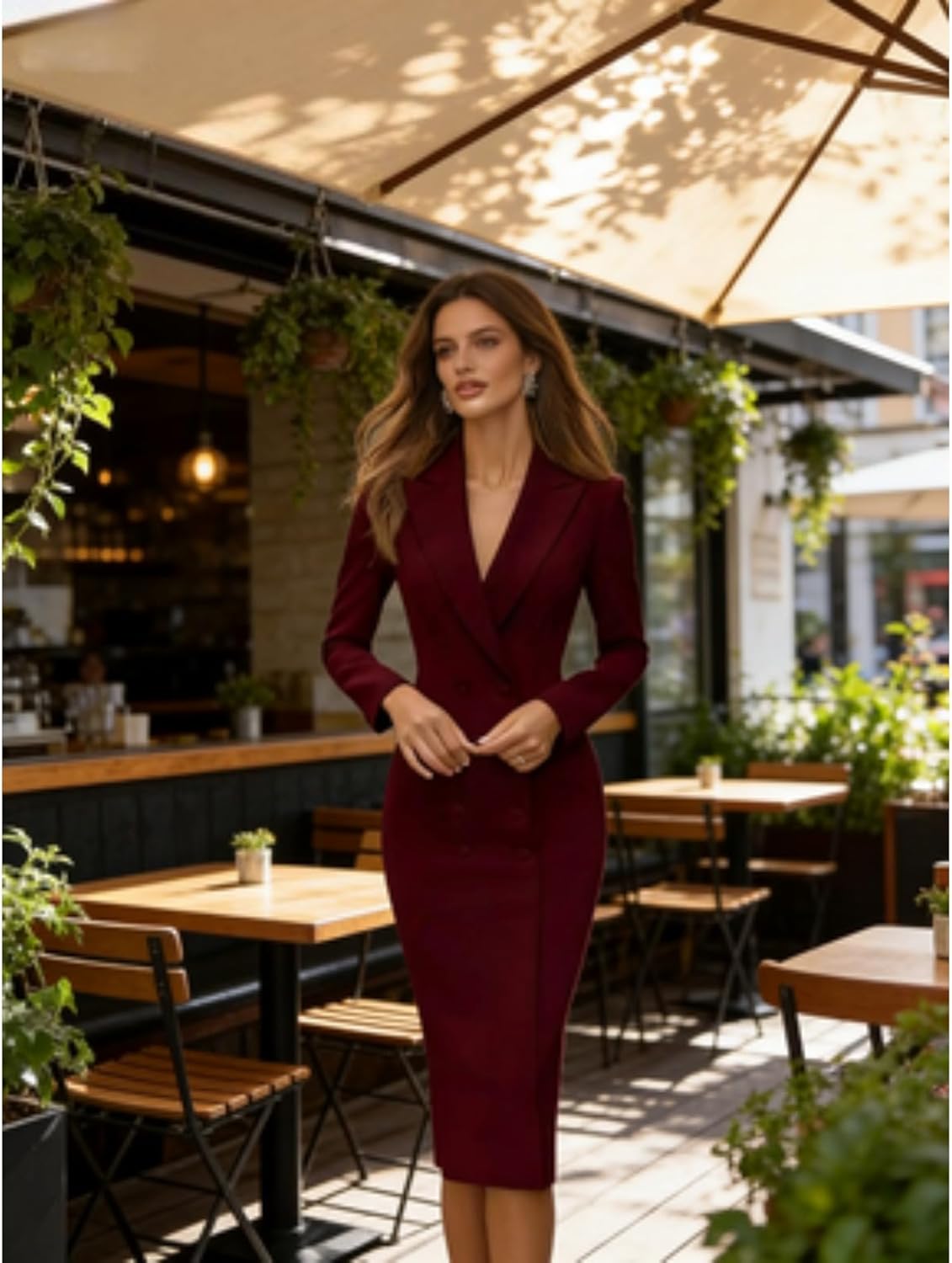 Elegant Tailored Blazer Midi Dress Women Sexy Suit Dresses Solid Long Sleeve V Neck Formal Wear Birthday Work Dresses