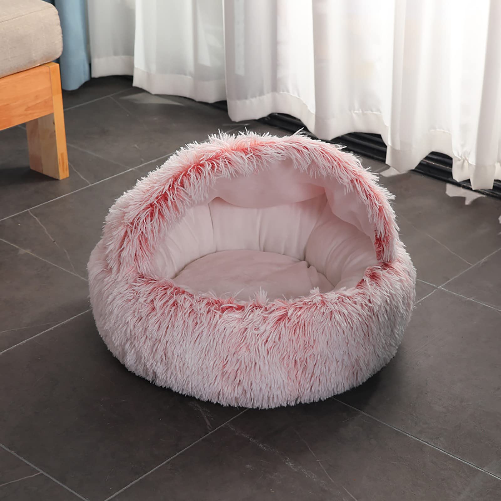 Łóżka dla kotów domowych, 60 cm, okrągły pączek, można prać, legowisko dla kota, puszyste, uspokajające, samonagrzewające się, miękkie, przytulanka w pączku, legowisko dla małych psów, kociąt, różowe, 60 cm