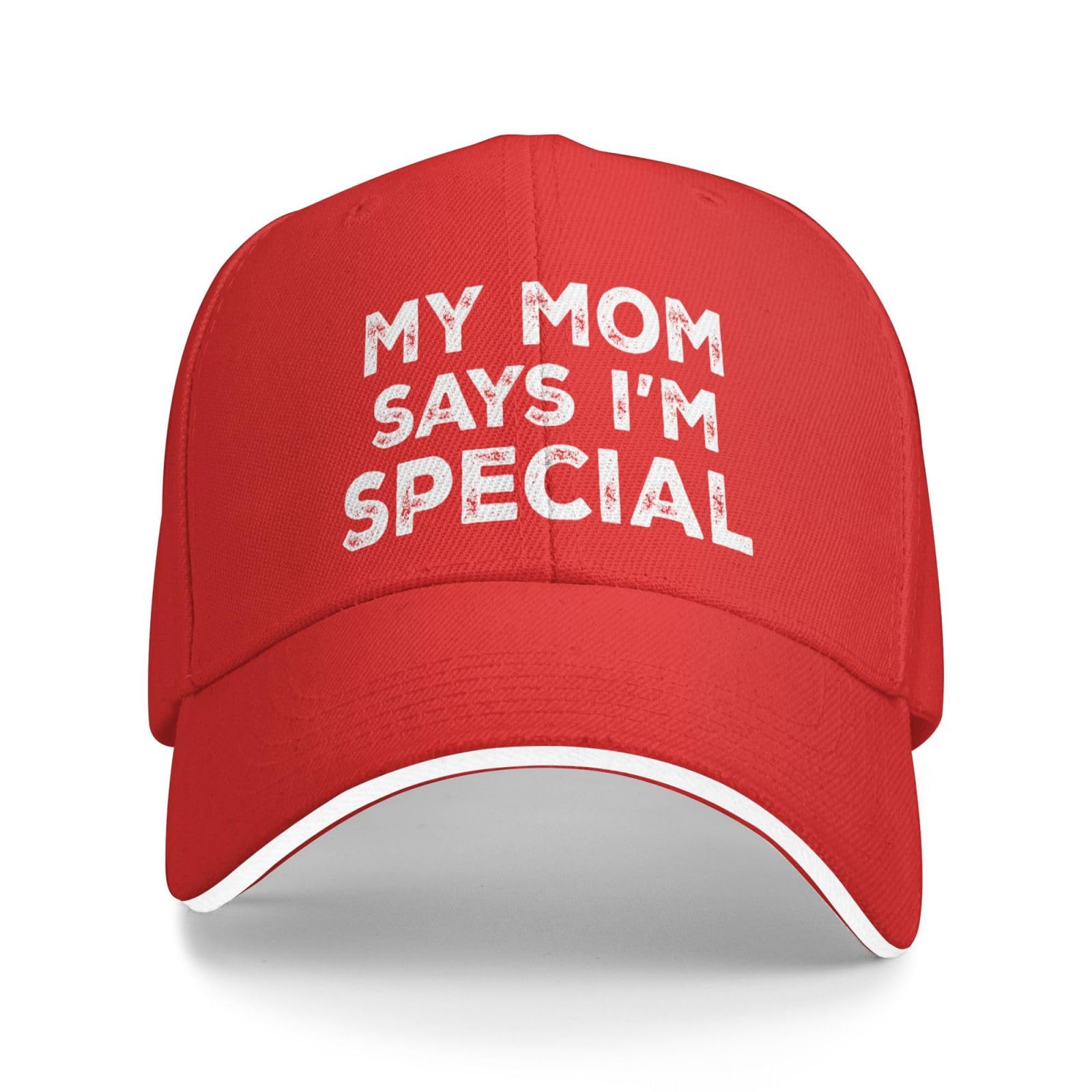 NLWQEKV My Mom Says I'm Special Hat Men Baseball Hat Vintage Hat Red