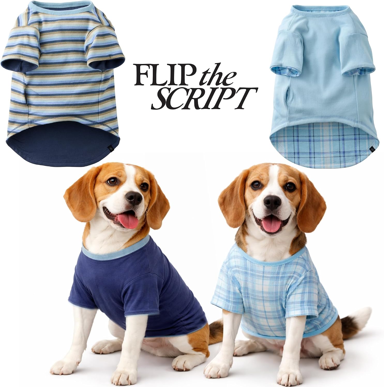 Pet Passion Rover - The Reversible Tee, 2 Pack​ Short Sleeve Pet T-Shirt 100% Organic Cotton Tees for Small, Medium, Large Dog Clothes​, Blue Sand, Medium