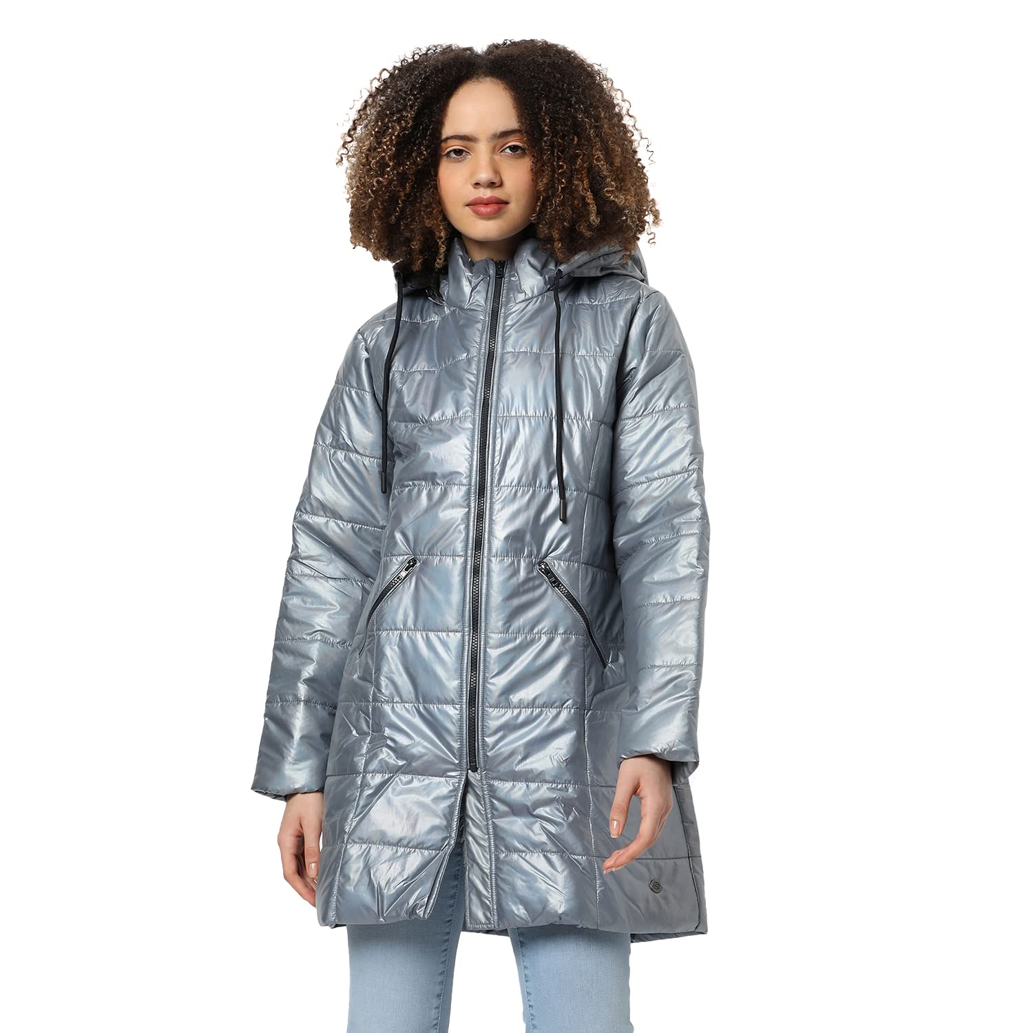 pinacolada Women's Grey Vinyl Puffer Regular Fit Bomber Jacket For Winter Wear | Standing Collar | Full Sleeve | Zipper | Casual Jacket For Woman & Girl | Western Stylish Jacket For Women-picture-21