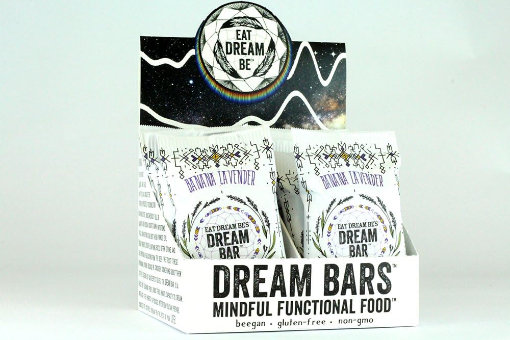 DREAM BARS - Relaxing Nutritional Snack Bars with Dream Herb Teas, Organic & Gluten Free Ingredients Promoting Calm, Focus, Sleep and Lucid Dreaming - (Banana Lavender, 12 Pack)