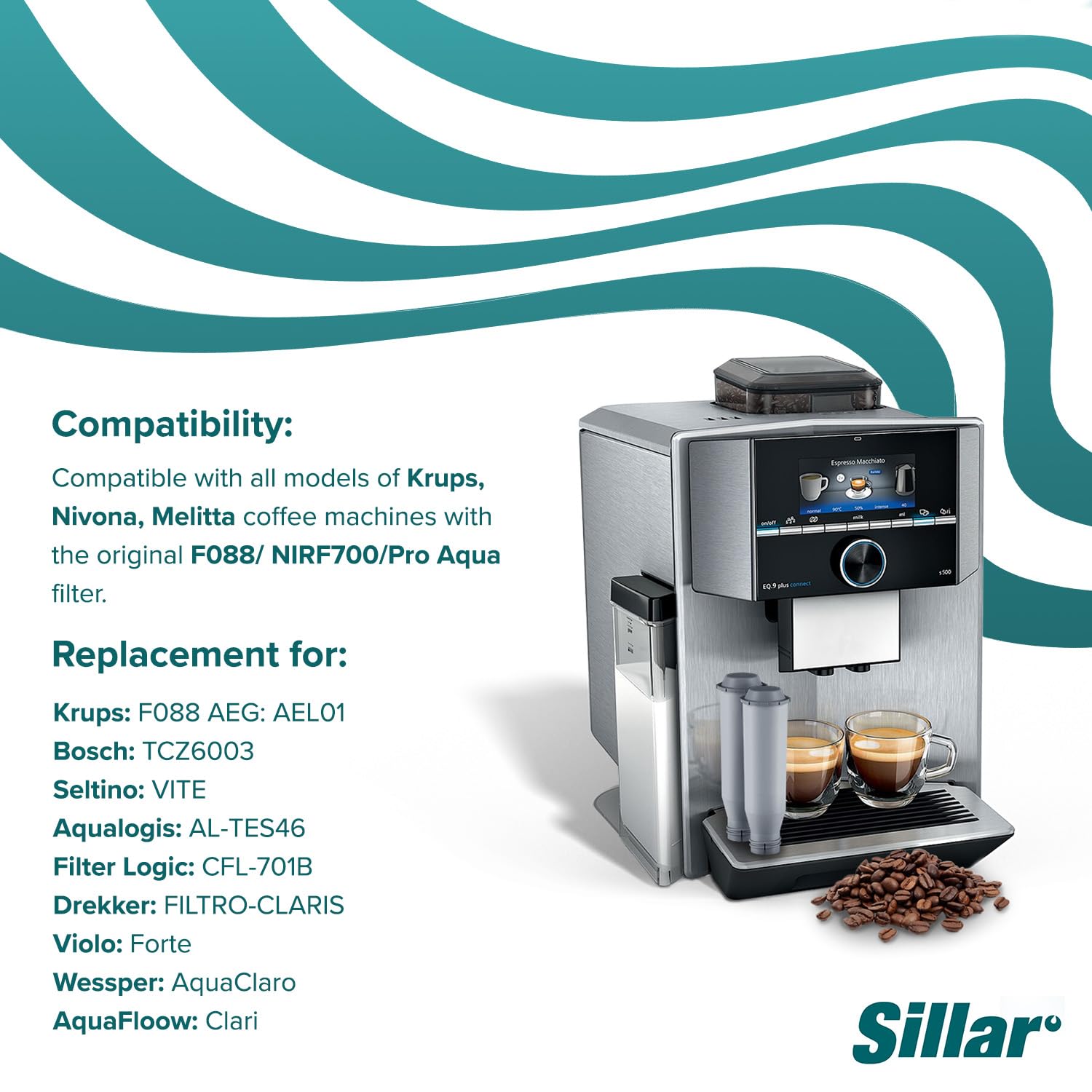 Sillar Filtro acqua di ricambio per macchine da caffè – compatibile con Krups F088 NIRF700 Pro Aqua, Nivona e Melitta | Cartuccia a carbone attivo set 6 pezzi | Aumenta la durata dell’apparecchio