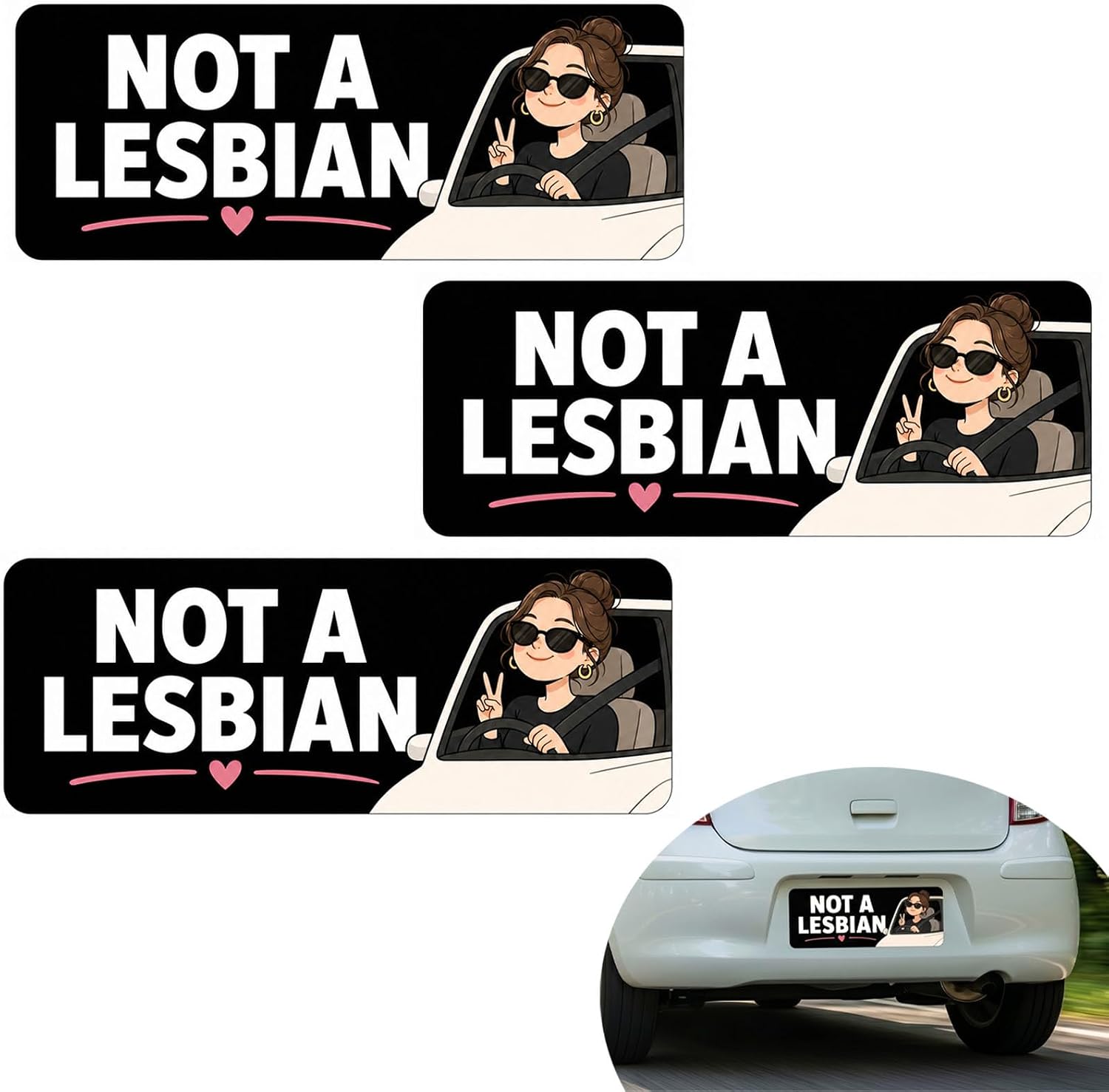 3PCS Not a Lesbian Car Magnet, 10"x4" Not a Lesbian Cute Sticker, Funny Bumper Stickers Magnet for Cars Truck Tractor Trailer Magnetic Surface, Reflective & Waterproof