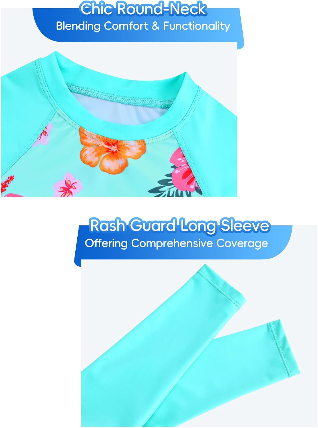 Snowheart Girls Swimsuit Size 7-8 Years Old Green Red Flowers Two Pieces Rash Guard Sets for Pool