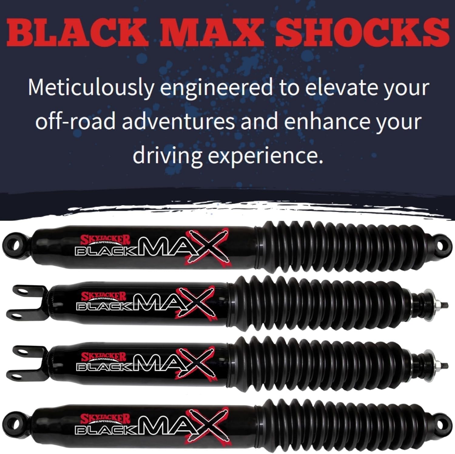 TrendsAuto Set of Black Max Series Front & Rear Hydraulic Action Shocks fits 1999 2006 1500 Pickup with 5-6” Front & 4-6” Rear Lift | Multi-Stage Valving | Gloss Black Finish | Chrome Plated Shaft