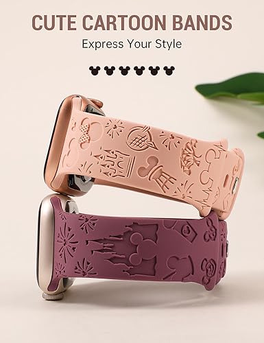 Miniatura 2 de Paquete de 2 correas de silicona suave con grabado de dibujos animados compatibles con Apple Watch de 1.496, 1.575, 1.614, 1.654, 1.732, 1.772