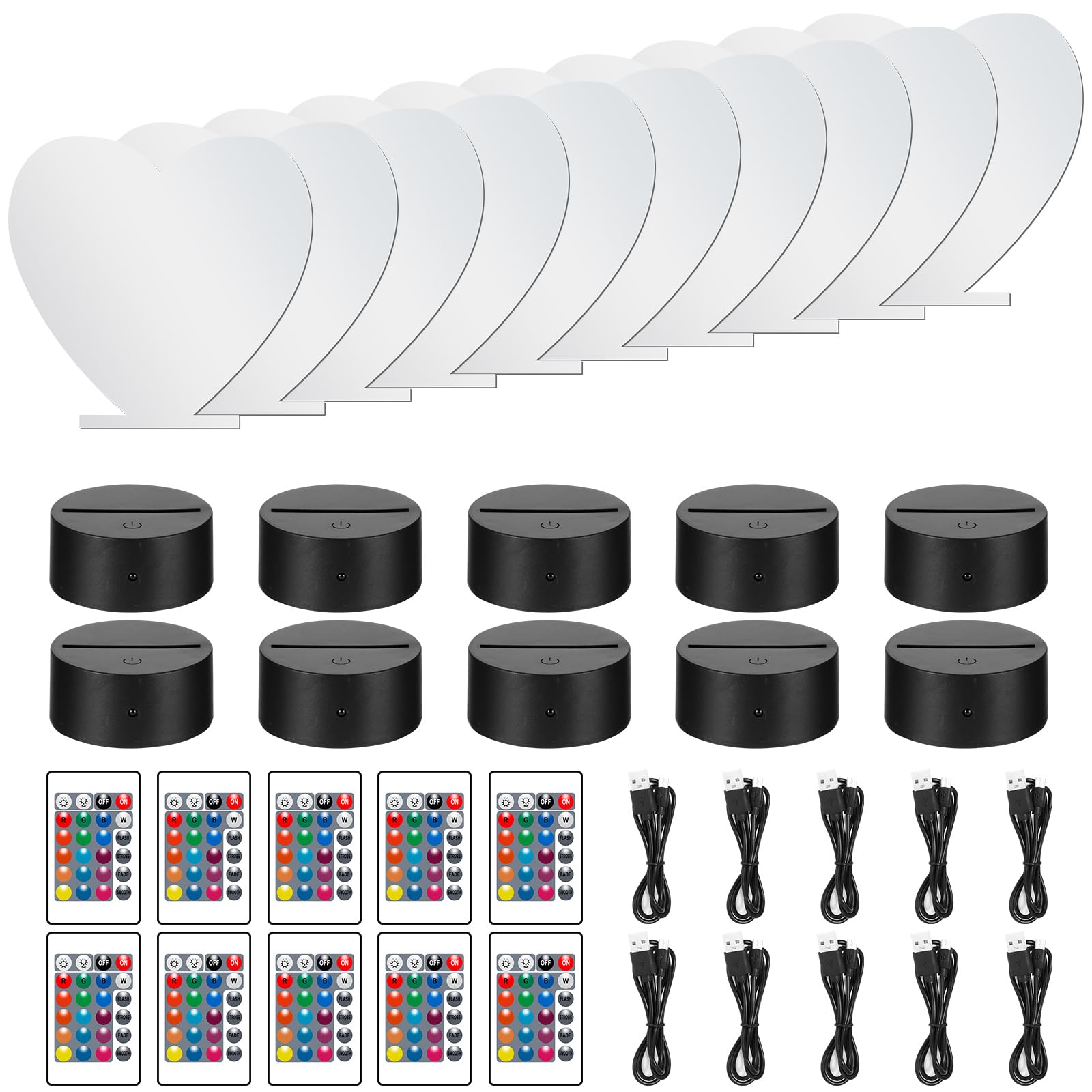 Set 10 Basi Per Lampade Acriliche Con Telecomando - Include Fogli Acrilici, Cavi USB, Pennarello, Luci LED Multicolore - Foto 5