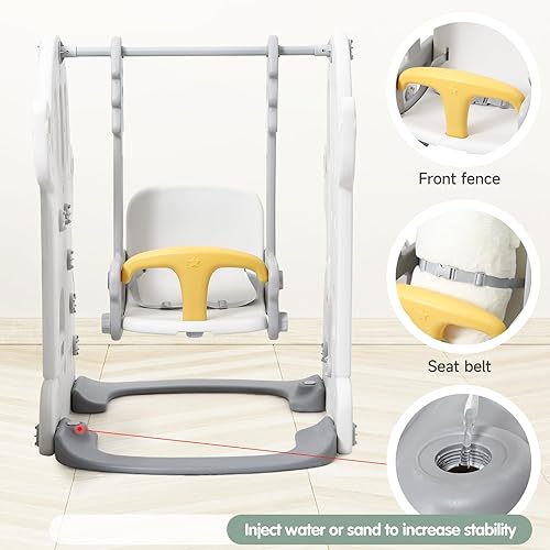 Miniatura 6 de GarveeLife Juego de tobogán y columpio para interiores 7 en 1, juego de escalador independiente para niños con columpio ajustable, aro de