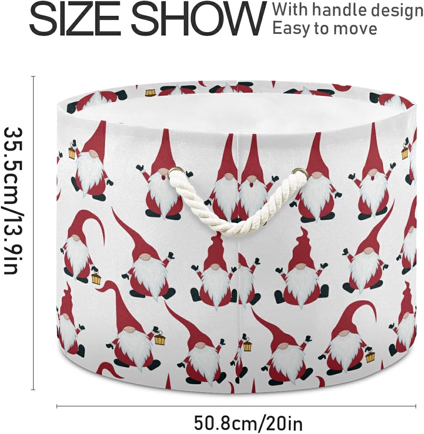 Christmas Large Storage Basket Christmas Gnomes for Toys Clothes Storage Bin Box Laundry Hamper Organizer Bag with Handles