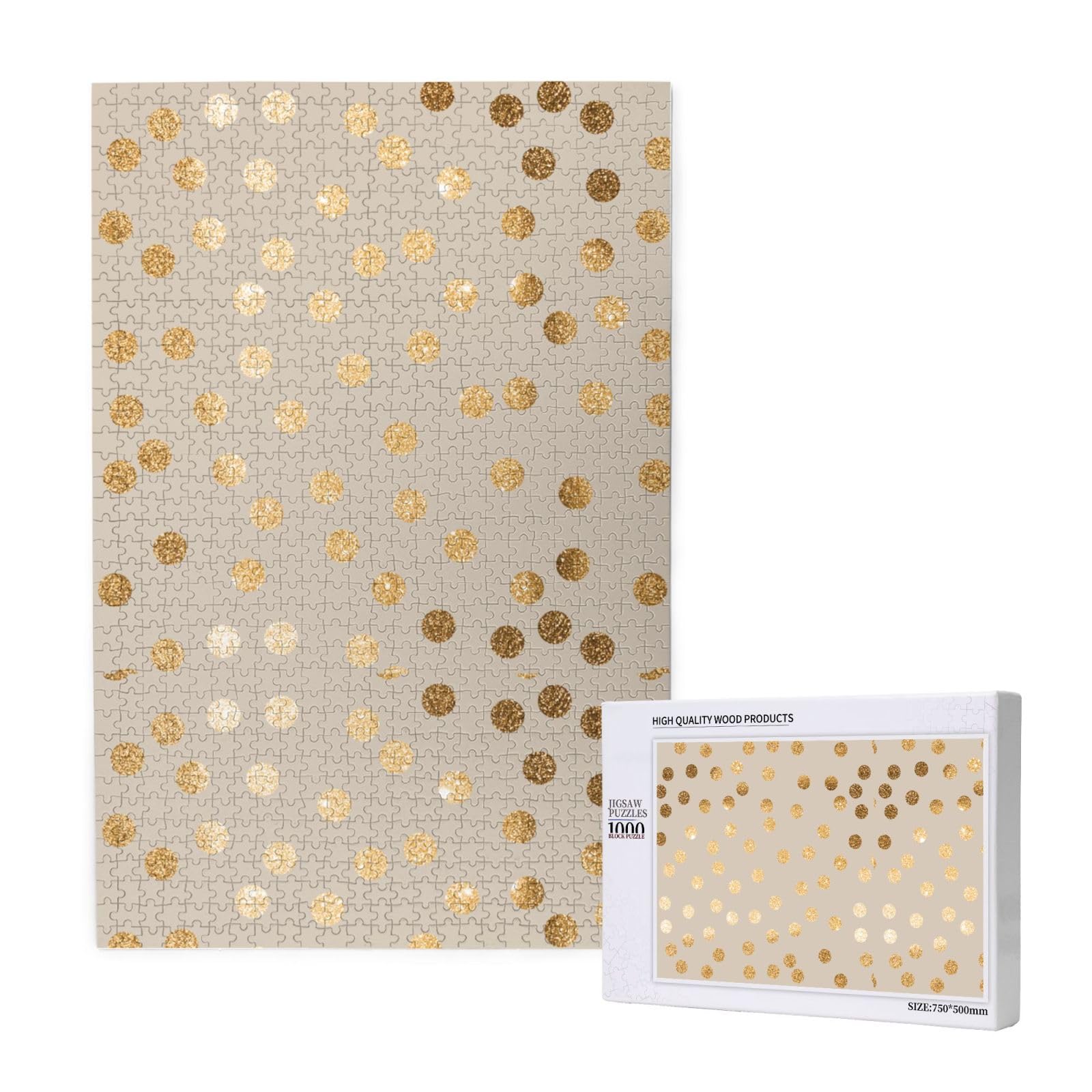 Puzzle da 1000 pezzi per adulti con pois glitterati beige e oro, puzzle impegnativi.