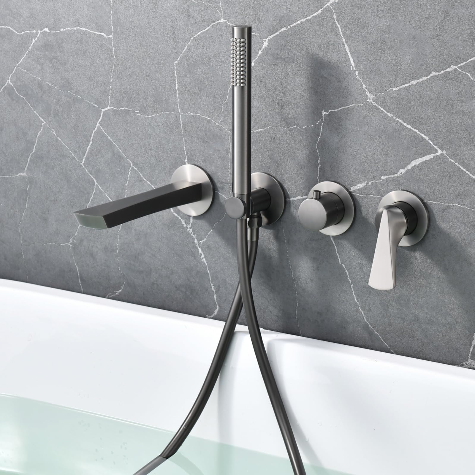 JYBNBBE Brushed Rose Gold ConcealeBath Shower Mixer TapWall MounteSingle Handle Faucet with Shower Set for Bathtub Elegant Bathroom Fixture for Decor (Grey A)