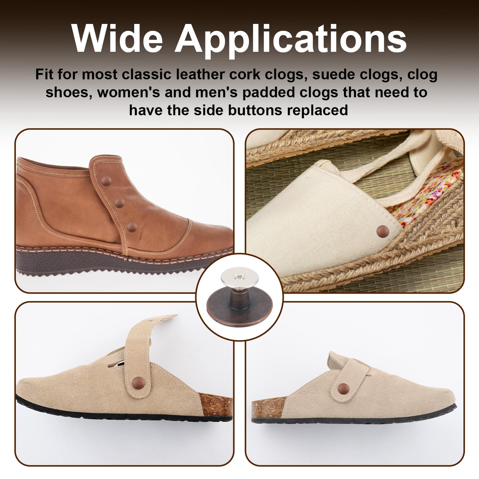 Gosknor 8 Pezzi Rivetti di Ricambio per Boston Scarpe Clogs, Bottoni Rivetti in Lega di Zinco Facili da Installare con Cacciavite per Donne e Uomini Classici in Pelle Scamosciata e Sughero (Bronzo)