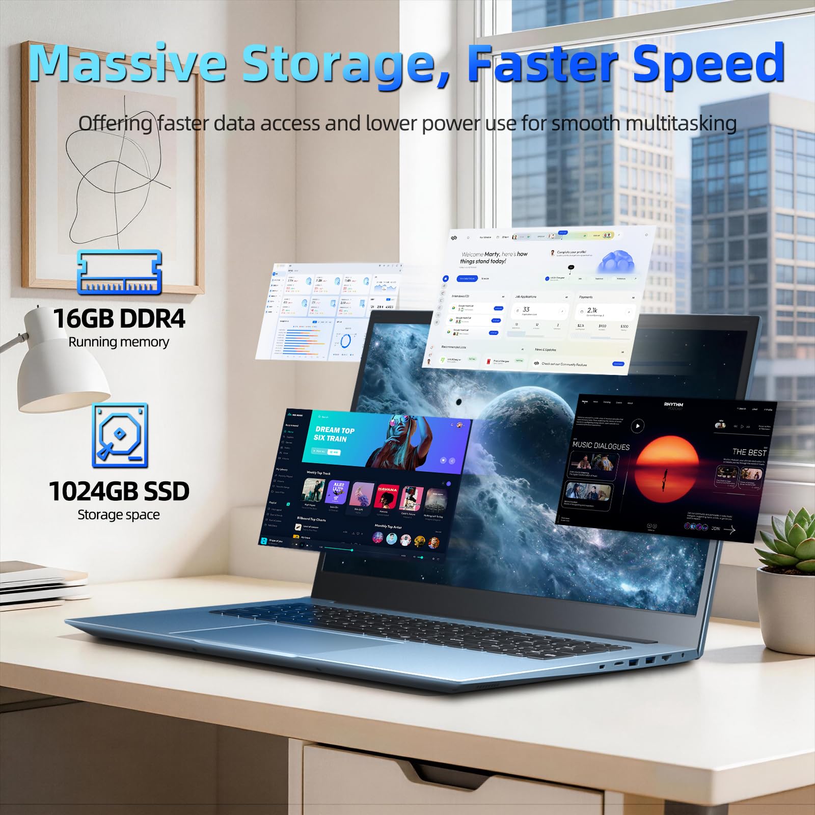 18.5 Inch Laptops with 16GB RAM 1TB SSD Ordinateur Portable, Celeron N5095 Quad-Core, Windows 11 Laptop, WiFi 6, 180° Viewing, Type-C, USB3.2 *, 8000mAh, for Business and Students - 4