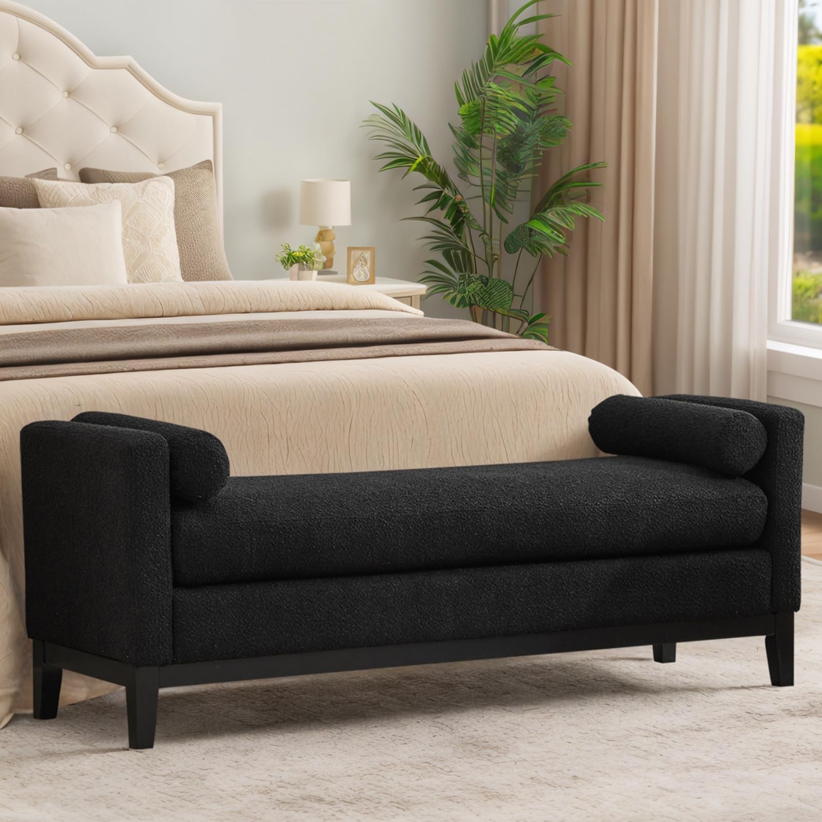 Asiento de almacenamiento negro King de 167 cm con arcón oculto interior