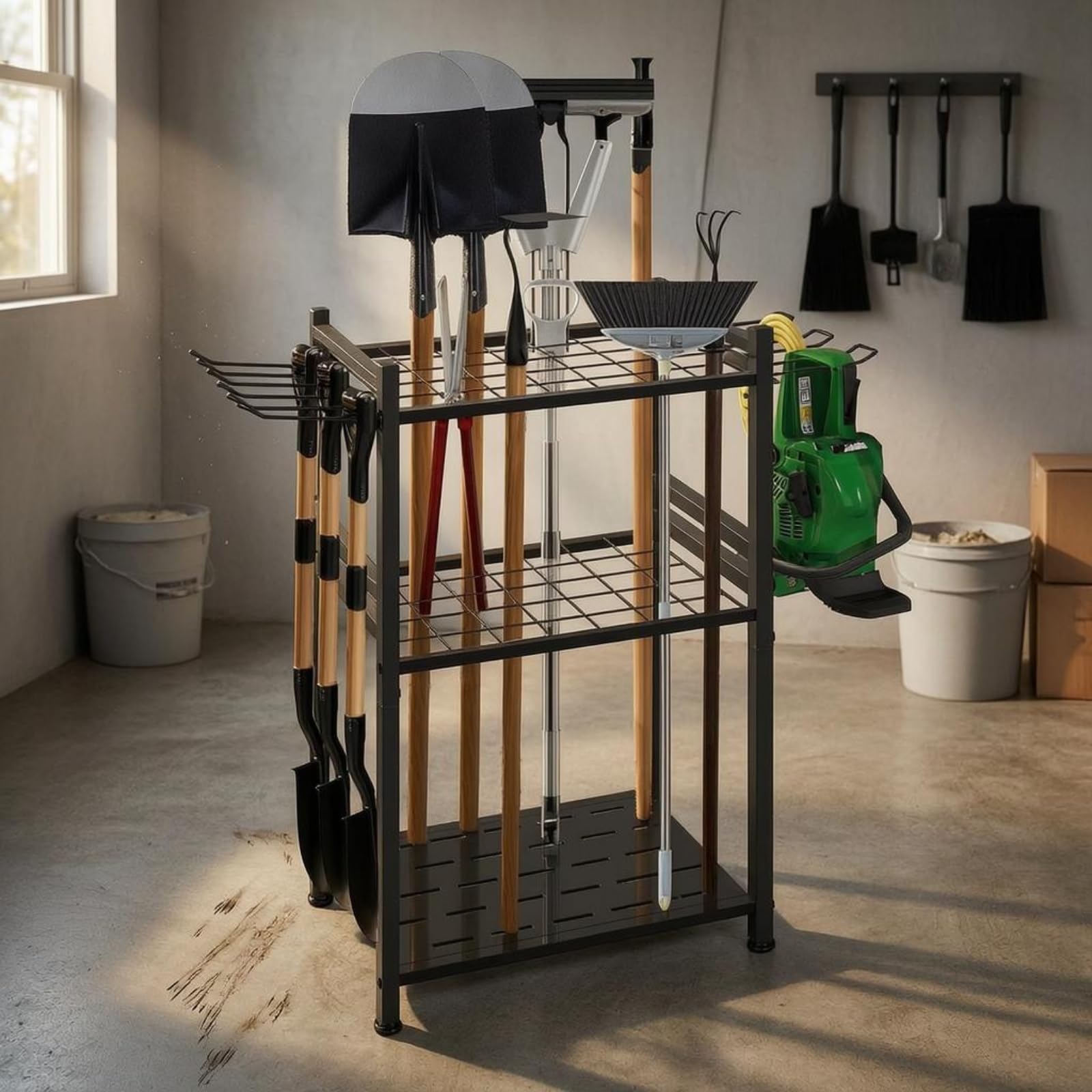 Colcolo Organizzatore Esterno Portattrezzi da Giardino Scaffale Ripiano Portaoggetti con Supporti Laterali in Acciaio al Carbonio Alloggiamenti Salvaspazio