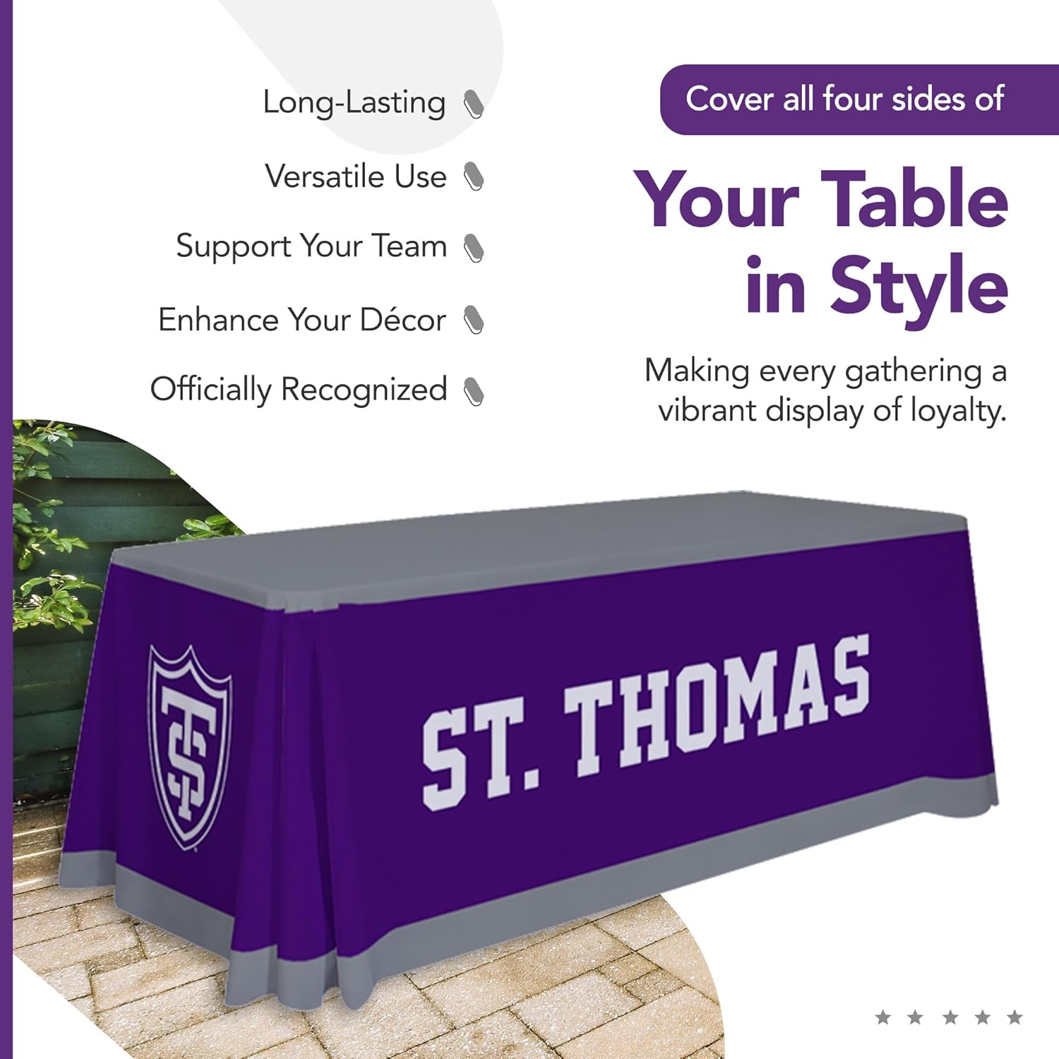 St. Thomas Tommies College Sports Printed Table Throw - NCAA Licensed - Polyester - Tommies School Tablecloth (Purple, Gray, White) (6' Draped)