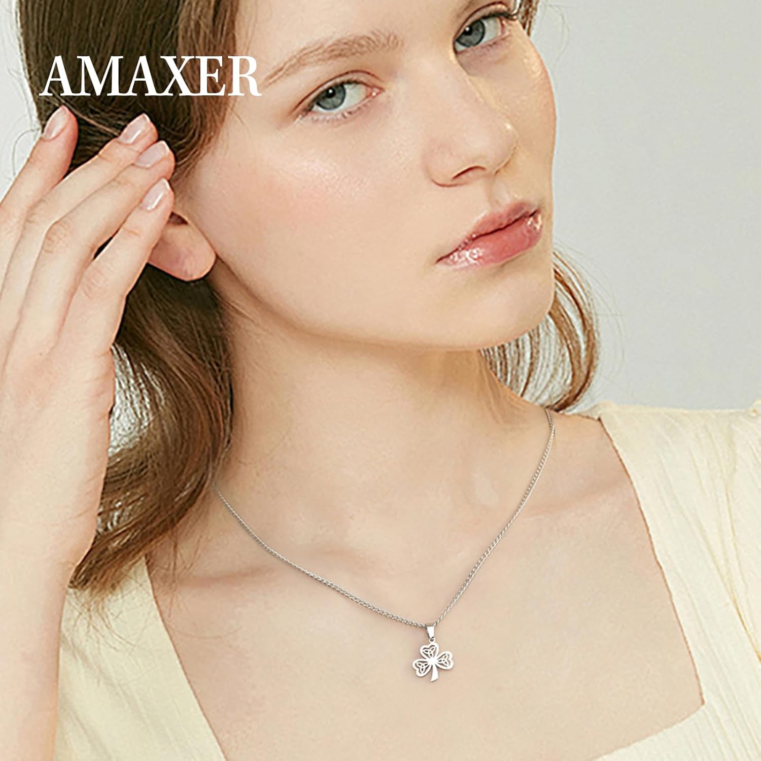 Amaxer Adjustable Celtic Knot Trinity Shamrock Necklace with Heart-Shaped Leaves Irish Good Luck Charm for St. Patrick's Day - Image 3