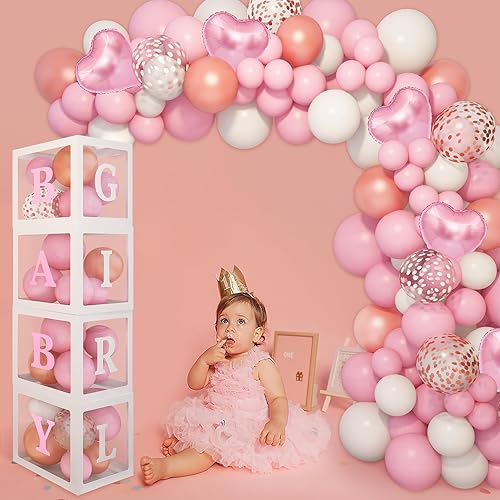 Miniatura 5 de Amandir 135 piezas de decoración rosa para baby shower para niña, kit de guirnalda de globos rosa dorado rosa con letras (A-Z+Baby+Girl) para baby