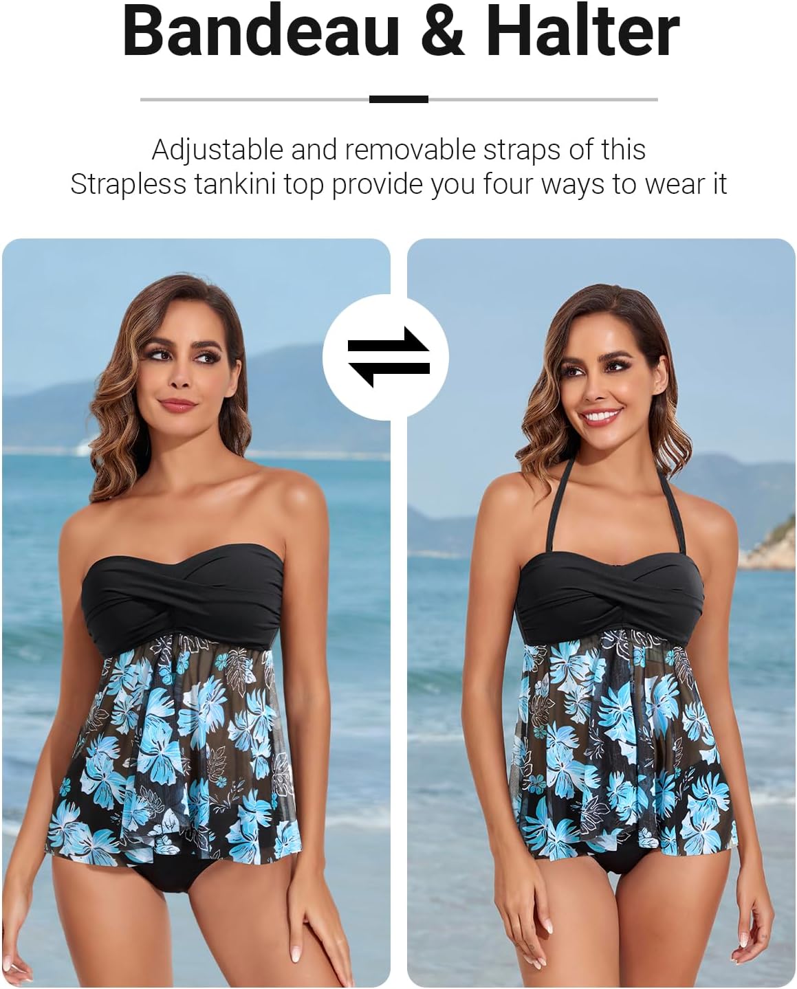 Women Bandeau Tankini Top Only Mesh Strapless Swimsuits Top Halter Flyaway Bathing Suits No Bottom - Image 4