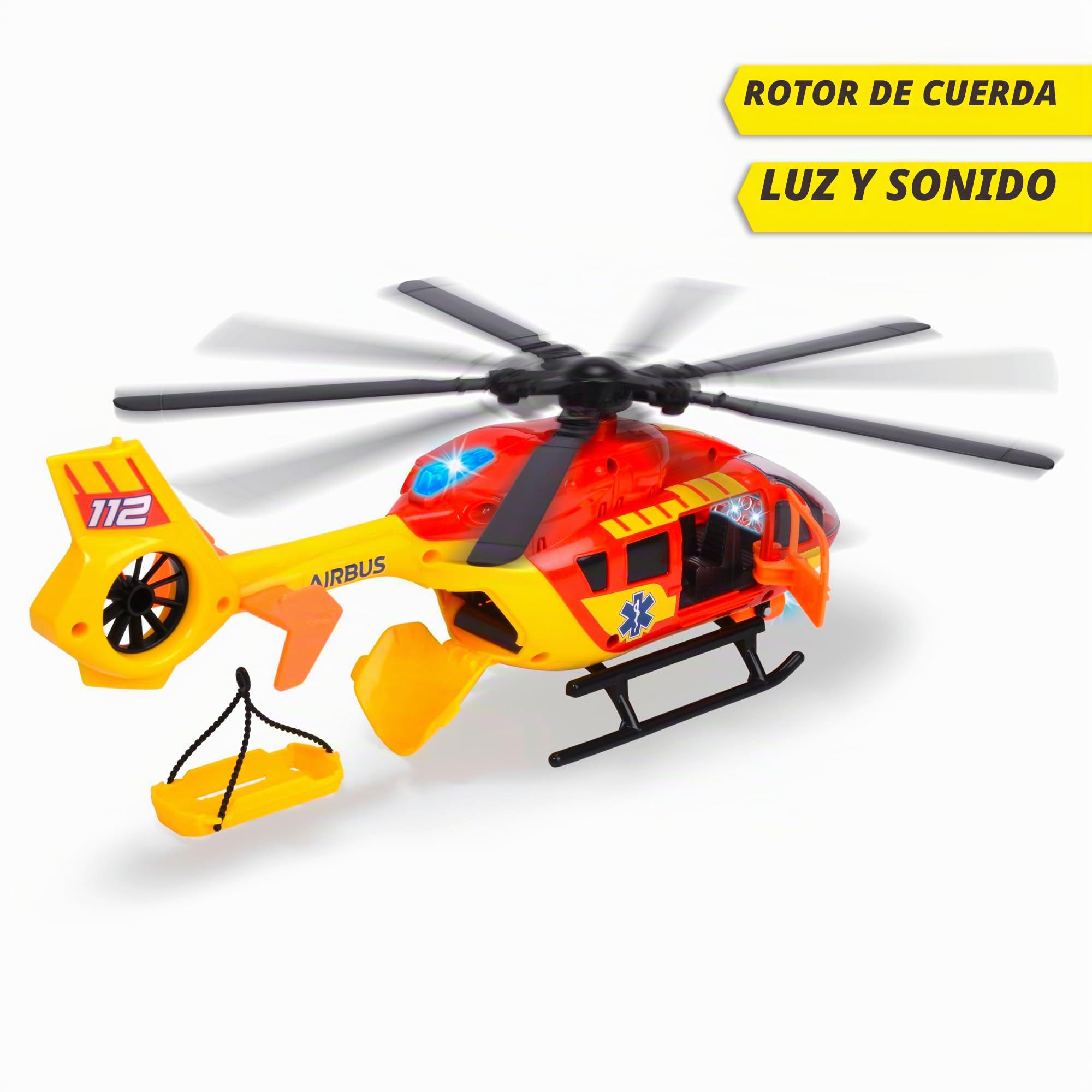 Dickie Toys - Helicóptero de Rescate Airbus H145 (36 cm) - Helicóptero de Juguete con hélice de Cuerda, luz, Sonido y Accesorios - Juguetes para niños a Partir de 3 años